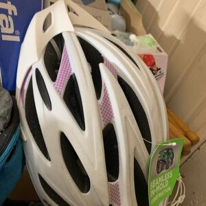 White and Pink Bike Helmet